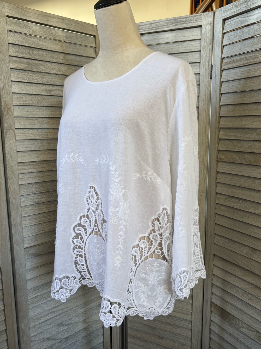 NWT Cynthia Rowley White Linen Blend Embroidered Lace Top Plus 1X Boho Cottage